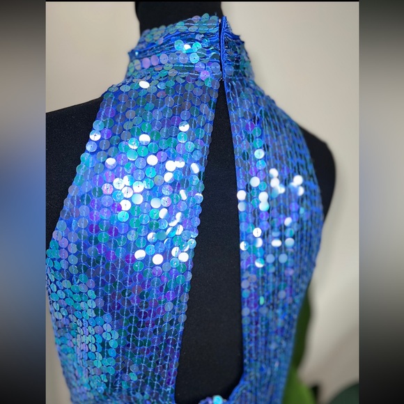 Niteline By Della Roufogali Vintage Sequin Mermaid Halter Dress - Picture 4 of 6